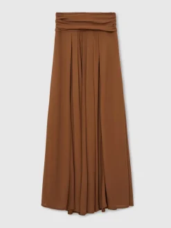 Reiss Tan Brown Saffron Jersey Ruched-Waist Maxi Skirt New