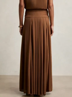 Reiss Tan Brown Saffron Jersey Ruched-Waist Maxi Skirt New
