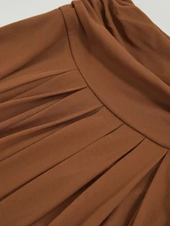 Reiss Tan Brown Saffron Jersey Ruched-Waist Maxi Skirt New