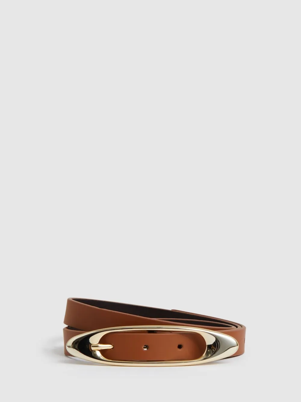 Reiss Evelina Leather Oval-Buckle Belt Tan Hot