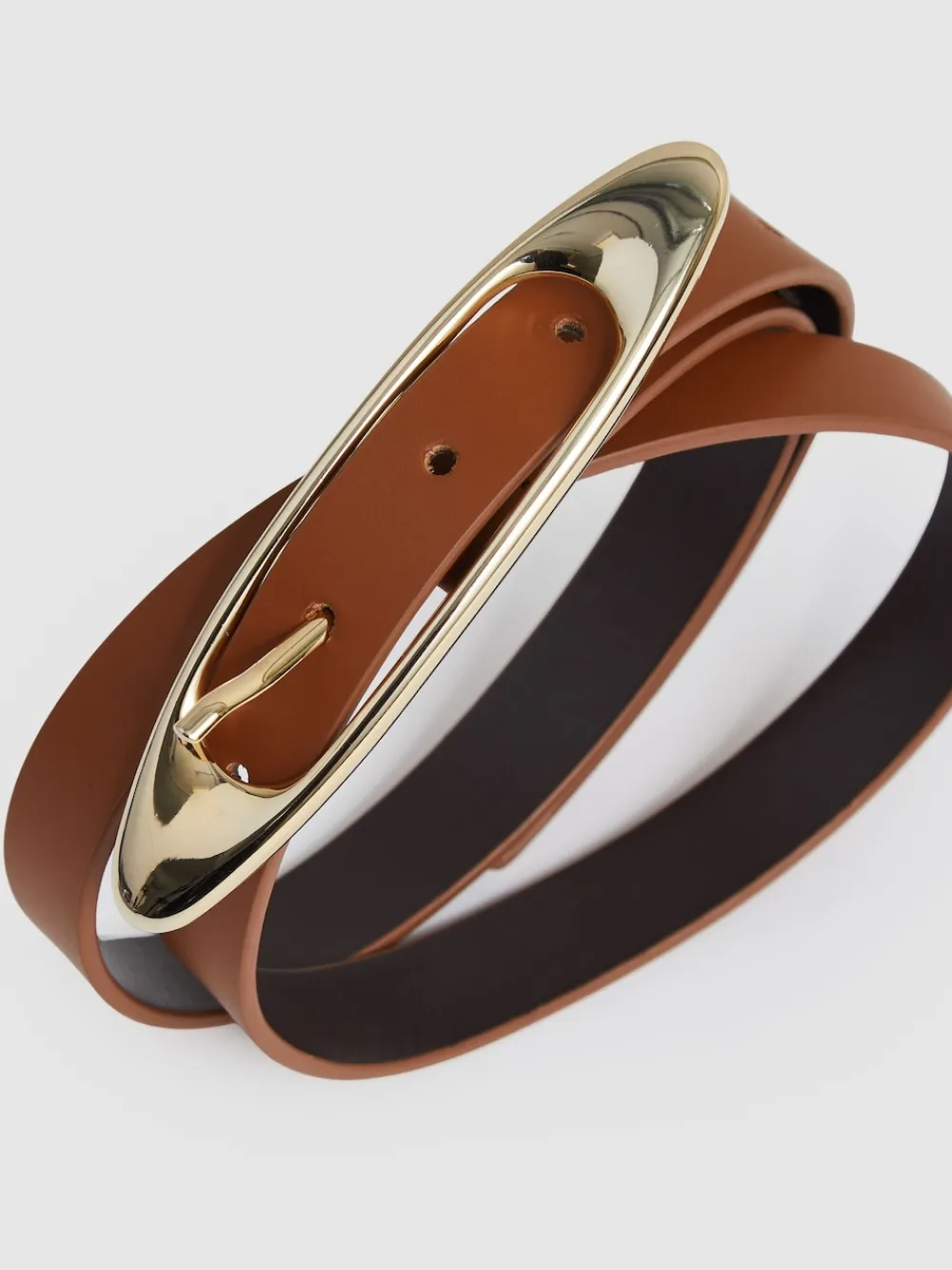 Reiss Evelina Leather Oval-Buckle Belt Tan Hot