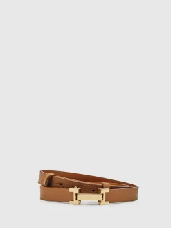Reiss Hayley Leather Square Hinge Belt Tan Best