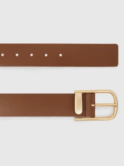 Reiss Iyla Leather Half-Keeper Belt Tan Clearance