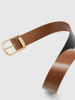 Reiss Iyla Leather Half-Keeper Belt Tan Clearance