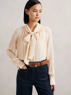 Reiss Tan Sliver Iyla Leather Half-Keeper Belt