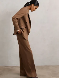 Reiss Tan Solene Wool-Blend Double-Breasted Suit Blazer New