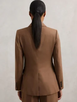 Reiss Tan Solene Wool-Blend Double-Breasted Suit Blazer New