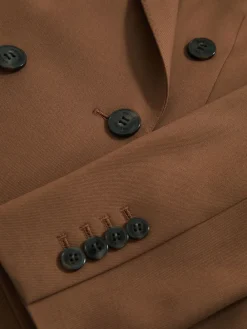 Reiss Tan Solene Wool-Blend Double-Breasted Suit Blazer New