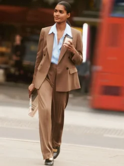 Reiss Tan Solene Wool-Blend Wide-Leg Suit Trousers Online