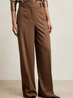 Reiss Tan Solene Wool-Blend Wide-Leg Suit Trousers Online