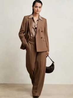 Reiss Tan Solene Wool-Blend Wide-Leg Suit Trousers Online