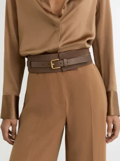 Reiss Taupe Beatrix Leather and Suede Corset Waist Belt Clearance
