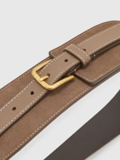 Reiss Taupe Beatrix Leather and Suede Corset Waist Belt Clearance