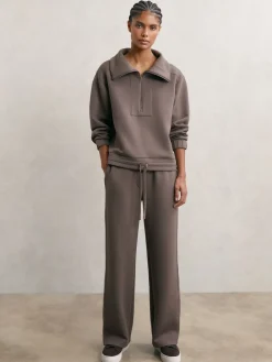 Reiss Laney Premium Interlock Half-Zip Sweatshirt Taupe Brown Sale