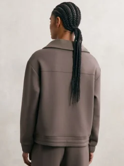 Reiss Laney Premium Interlock Half-Zip Sweatshirt Taupe Brown Sale