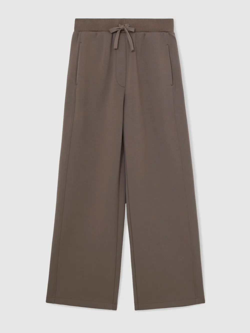 Reiss Laney Premium Interlock Wide-Leg Joggers Taupe Brown