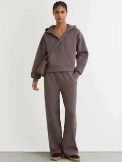 Reiss Taupe Brown Lockie Premium Interlock Half-Zip Hoodie Hot