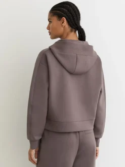 Reiss Taupe Brown Lockie Premium Interlock Half-Zip Hoodie Hot