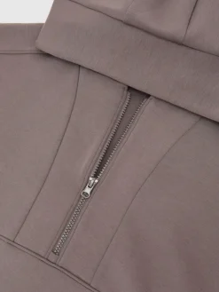 Reiss Taupe Brown Lockie Premium Interlock Half-Zip Hoodie Hot