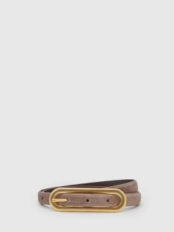 Reiss Chaya Suede Elongated-Buckle Skinny Belt Taupe