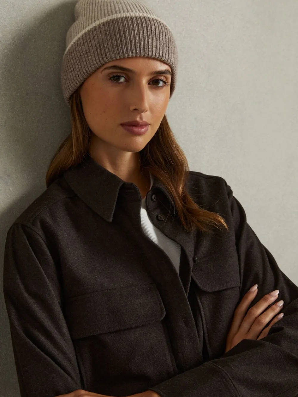 Reiss Filipa Wool-Blend Tipped Beanie Taupe Online