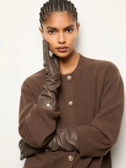 Reiss Taupe Iris Long Leather Gloves New