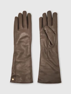 Reiss Taupe Iris Long Leather Gloves New