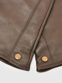 Reiss Taupe Iris Long Leather Gloves New