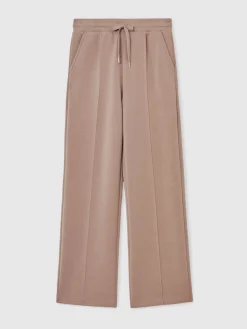 Reiss Jemma Petite Premium Interlock Wide-Leg Joggers Taupe Neutral New