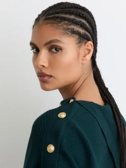 Reiss Lexi Rib-Knit Button Shawl Jumper Teal Blue Best