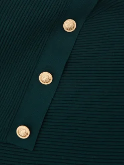 Reiss Lexi Rib-Knit Button Shawl Jumper Teal Blue Best