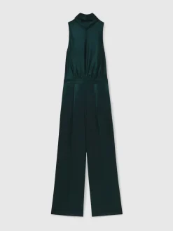 Reiss Farah Satin Cape-Sash Jumpsuit Teal Green Online