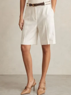 Reiss White Devon Linen-Blend Bermuda Shorts Online
