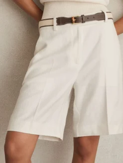 Reiss White Devon Linen-Blend Bermuda Shorts Online