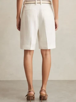 Reiss White Devon Linen-Blend Bermuda Shorts Online