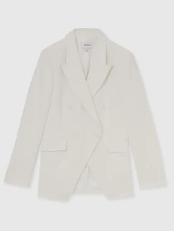 Reiss White Devon Linen-Blend Double-Breasted Suit Jacket Clearance