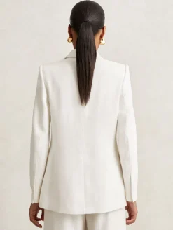 Reiss White Devon Linen-Blend Double-Breasted Suit Jacket Clearance