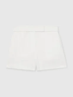 Reiss Fawn Linen Whipstitch Shorts White New