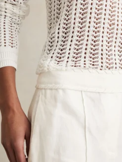 Reiss Fawn Linen Whipstitch Shorts White New