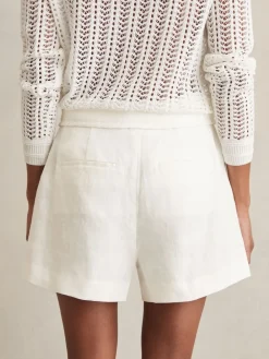 Reiss Fawn Linen Whipstitch Shorts White New