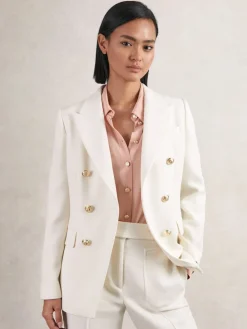 Reiss White Lily Double-Breasted Twill Suit Blazer With Wool Sale