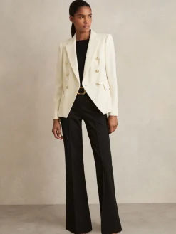 Reiss Tally Petite Tailored Fit Textured Double Breasted Blazer White Sale