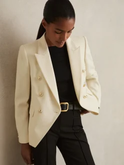 Reiss Tally Tailored Fit Textured Double Breasted Blazer White Online