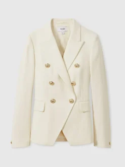 Reiss Tally Tailored Fit Textured Double Breasted Blazer White Online