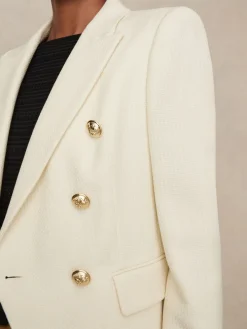 Reiss Tally Tailored Fit Textured Double Breasted Blazer White Online