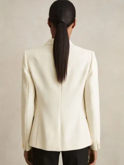 Reiss Tally Tailored Fit Textured Double Breasted Blazer White Online