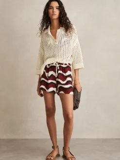 Reiss White Wave-Print Drawstring Shorts Hot