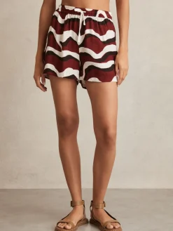 Reiss White Wave-Print Drawstring Shorts Hot