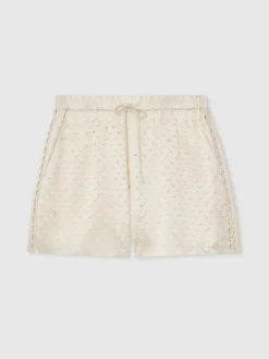 Reiss White Winnie Laser Cut Drawstring Shorts Online