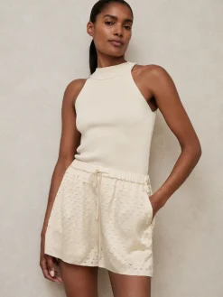 Reiss White Winnie Laser Cut Drawstring Shorts Online